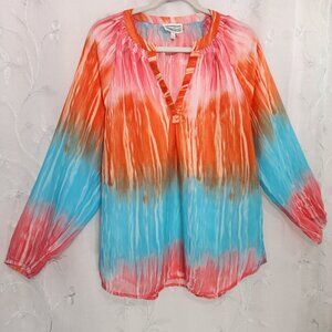 Shenanigan's, Color Gradient, Lightweight, V-neck, Blouse.